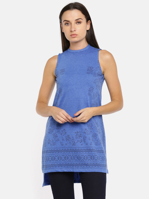 

People Women Blue Printed Top