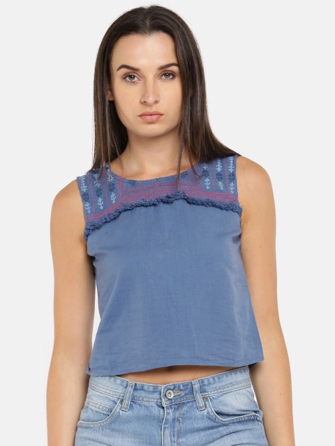 

People Women Blue Solid Top