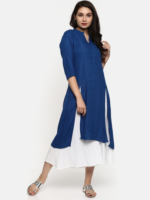 

People Women Blue Solid A-Line Kurta