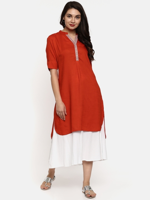 

People Women Red Solid A-Line Kurta