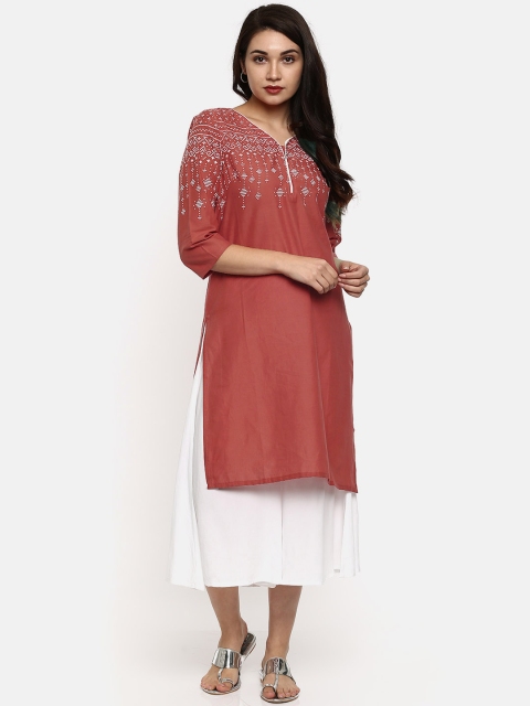 

People Women Rust Red Printed A-Line Kurta