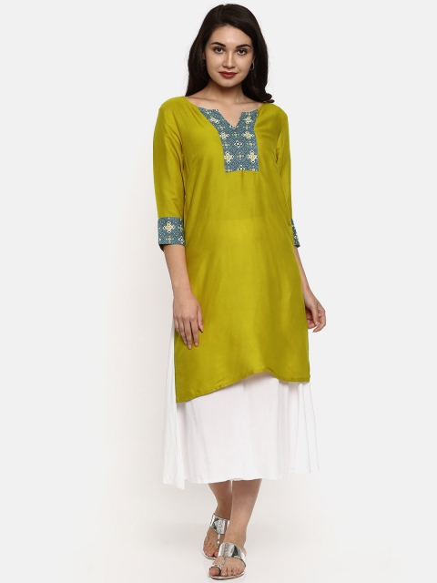 

People Women Mustard Yellow Solid Straight Kurta
