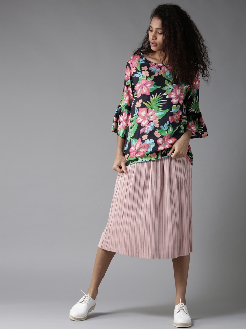 

HERE&NOW Women Black Floral Print Styled Back Top