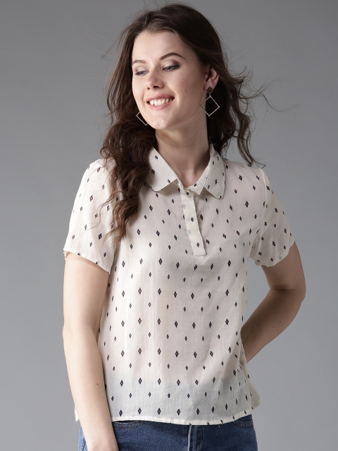 

HERE&NOW Women Cream-Coloured Printed Top
