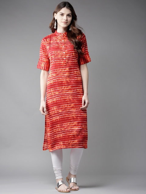 

HERE&NOW Women Orange Striped Straight Kurta