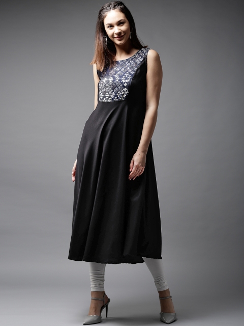 

HERE&NOW Women Black & Blue Yoke Design A-Line Kurta