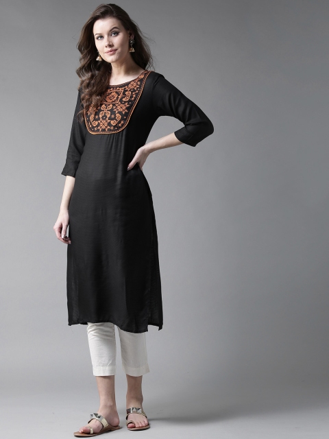 

HERE&NOW Women Black Yoke Design Straight Kurta