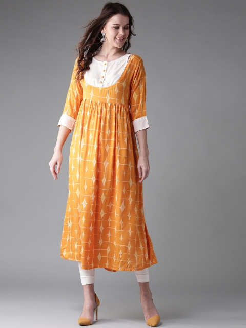 

HERE&NOW Women Yellow & White Printed A-Line Kurta