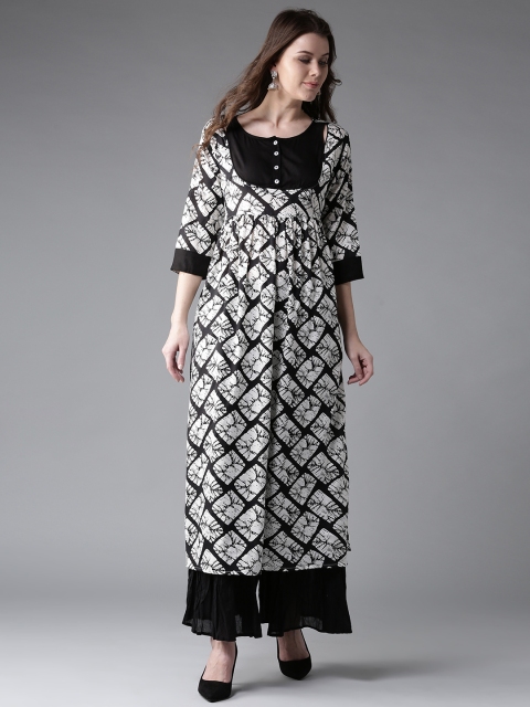 

HERE&NOW Women White & Black Printed A-Line Kurta
