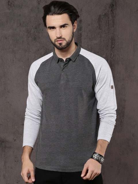

Roadster Men Grey Melange Solid Polo Collar T-shirt