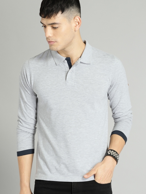 

Roadster Men Grey Melange Solid Polo Collar T-shirt