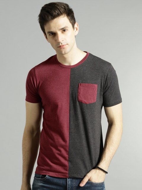 

Roadster Fast and Furious Men Charcoal Grey Maroon Colourblocked Round Neck Pure Cotton T-shirt