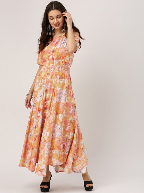 

IMARA Women Multicoloured Printed A-Line Maxi Dress, Multi
