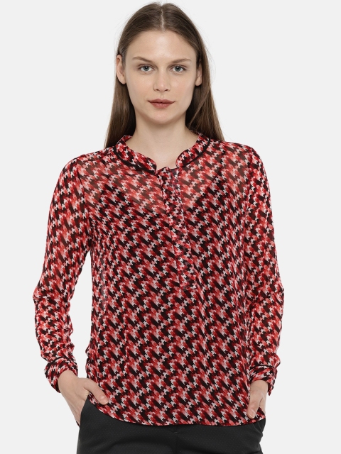 

Arrow Woman Women Red Printed Shirt Style Sheer Top