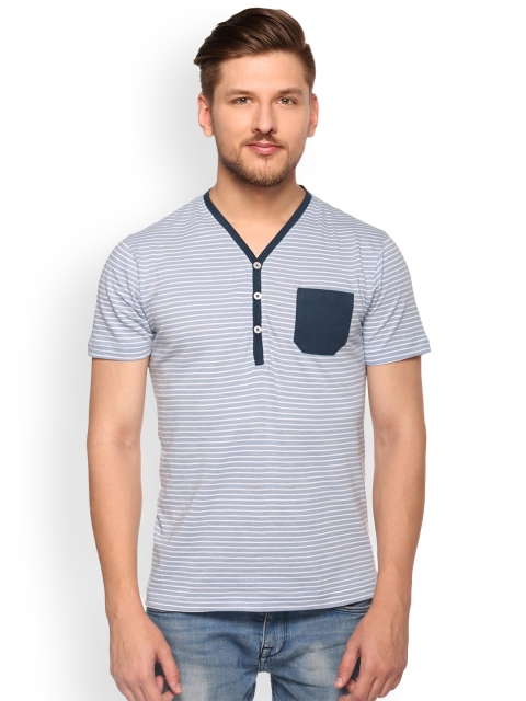 

Club York Men Blue Striped Henley Neck T-shirt