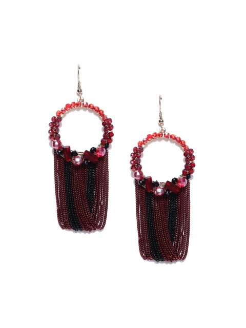 

YouBella Red & Black Contemporary Stone-Studded Drop Earrings