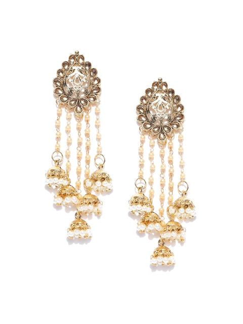 

YouBella Off-White Gold-Plated Beaded Dome Shaped Jhumkas