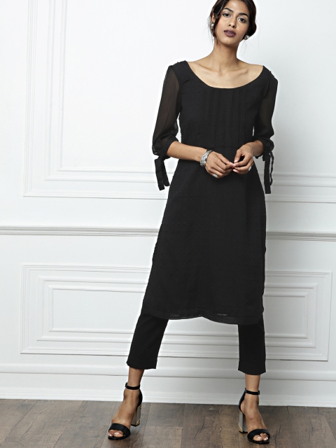 

all about you Women Black Solid A-Line Kurta