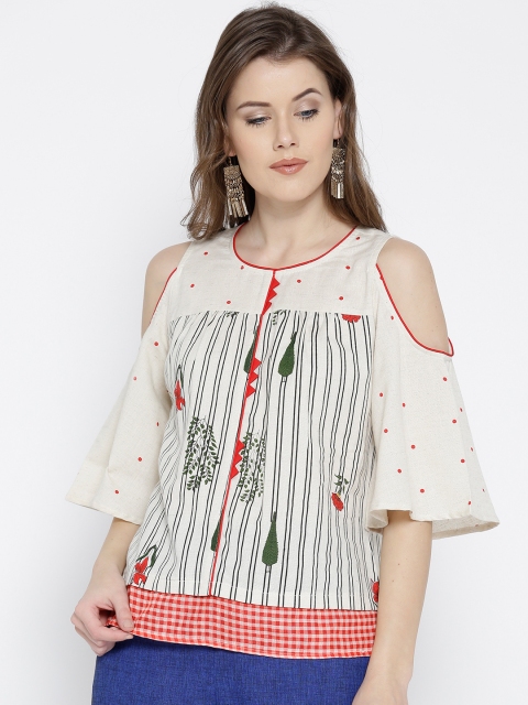 

Fusion Beats Women Off-White & Red Printed Top