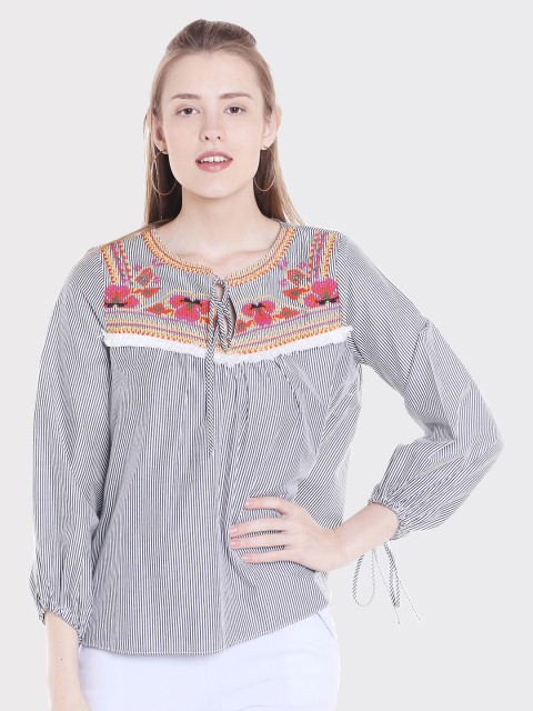 

Fusion Beats Women Blue & White Striped Top