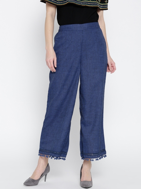 

Fusion Beats Women Navy Blue Regular Fit Solid Parallel Trousers