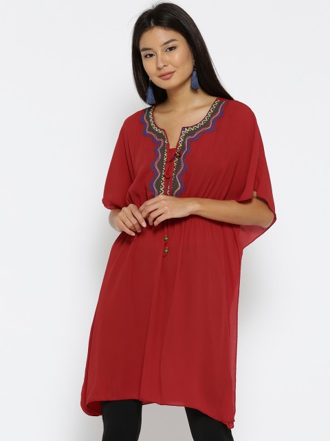 

Fusion Beats Women Red Yoke Design Kaftan Kurta