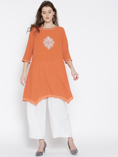 

Fusion Beats Women Orange Printed A-Line Kurta