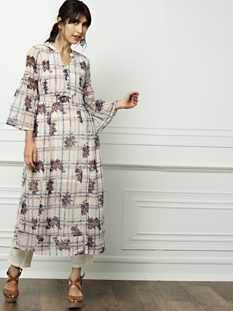 

all about you Women Beige Floral Printed A-Line Kurta