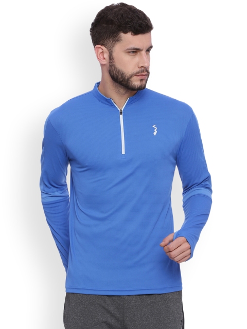 

Campus Sutra Men Blue Solid Mandarin Collar T-shirt