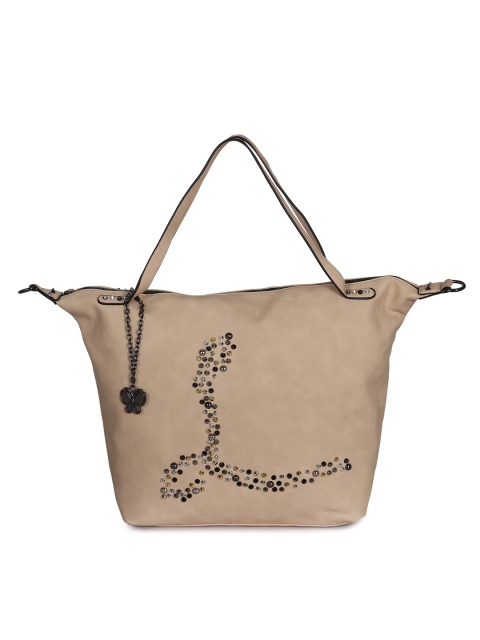 

Butterflies Khaki Embellished Handheld Bag
