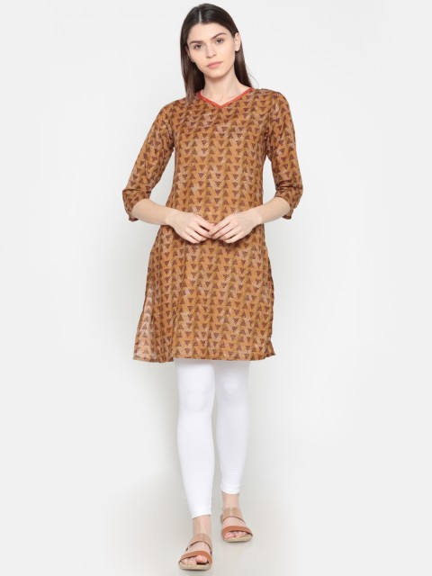 

Karigari Women Mustard & Olive Green Printed Straight Kurta