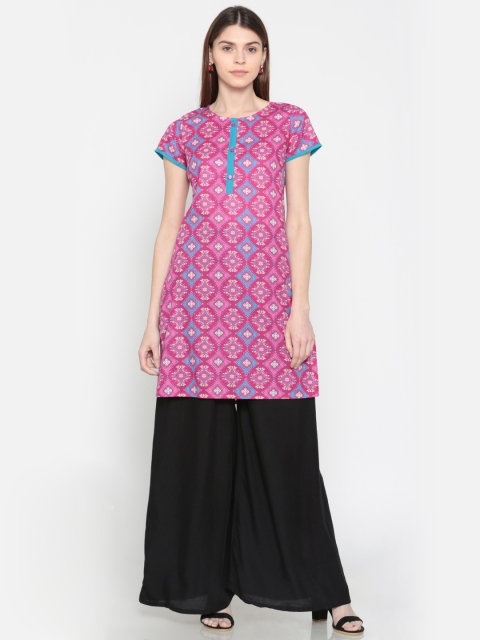 

Karigari Women Pink Printed Straight Kurta