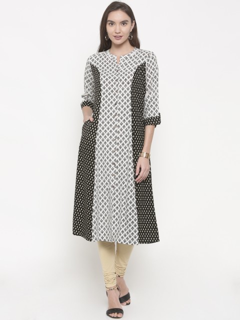 

Anahi Women Black & White Printed A-Line Kurta