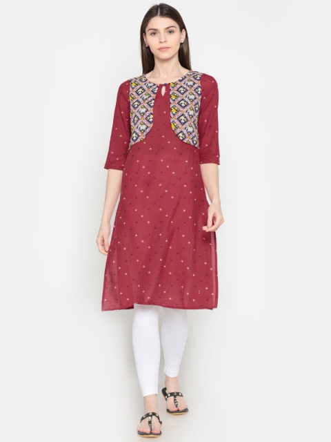 

Karigari Women Red Yoke Design Straight Kurta