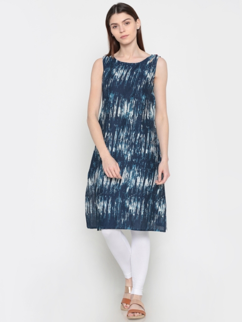 

Karigari Women Navy Blue Printed Straight Kurta