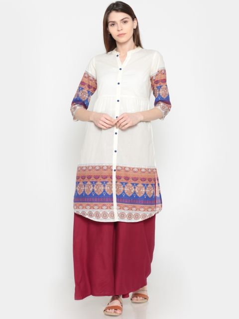

Karigari Women Cream-Coloured Printed A-Line Kurta