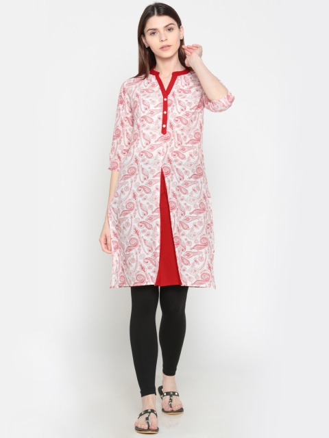 

Karigari Women Off-White & Red Printed Straight Kurta