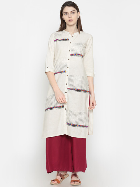 

Karigari Women Off-White Printed Straight Kurta