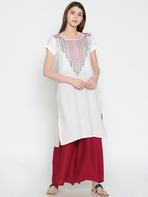 

Karigari Women White Yoke Design Straight Kurta
