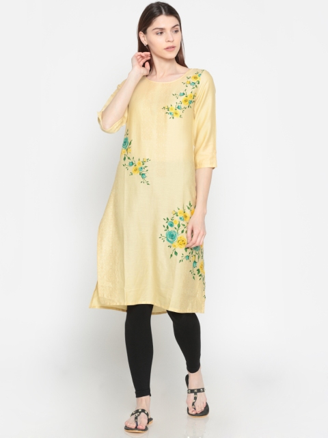

Karigari Women Beige Printed Straight Kurta