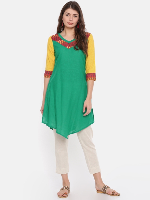 

Karigari Women Green Solid Asymmetric Hemline A-Line Kurta