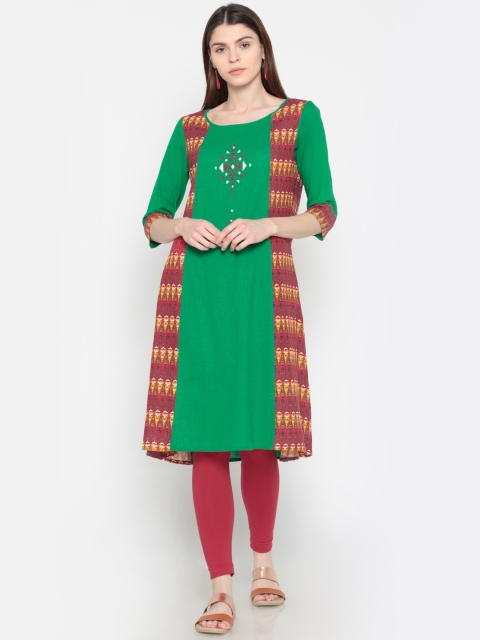 

Karigari Women Green & Red Printed A-Line Kurta