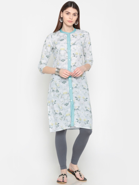 

Karigari Women Grey Printed Straight Kurta