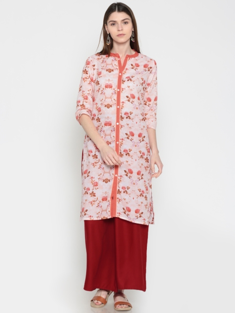 

Karigari Women Peach-Coloured Floral Print Straight Kurta