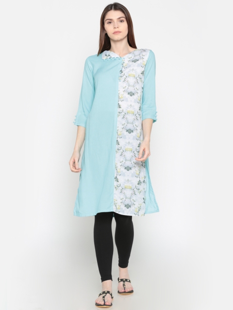 

Karigari Women Blue Printed Straight Kurta