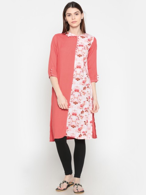 

Karigari Women Peach-Coloured Printed Straight Kurta
