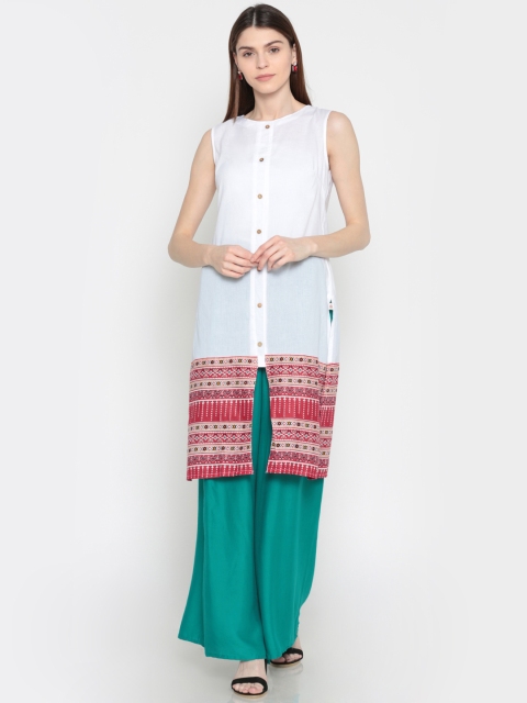 

Karigari Women White Solid Straight Kurta