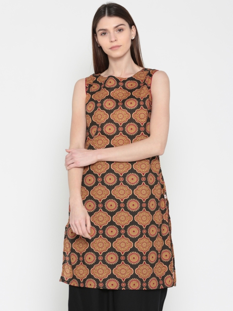

Karigari Women Black & Red Printed Straight Kurta