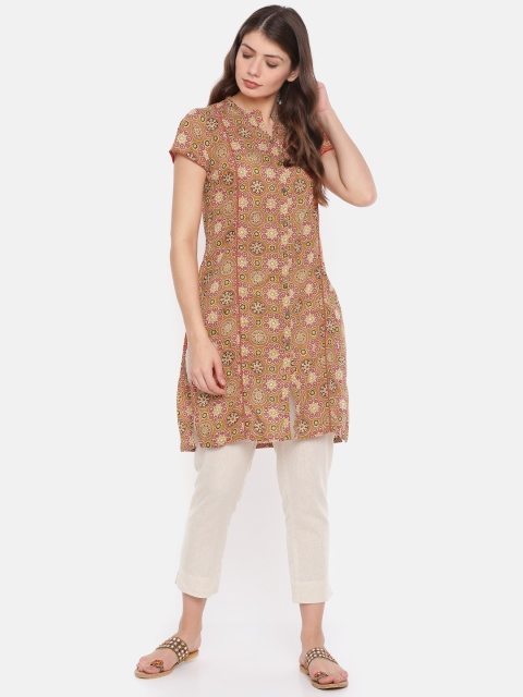 

Karigari Women Green & Red Printed Straight Kurta