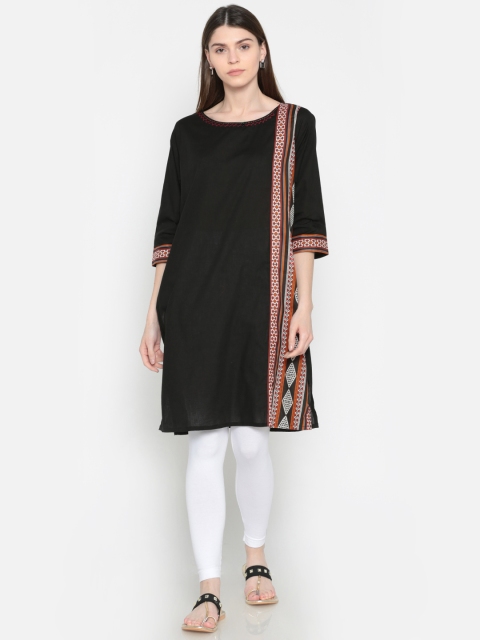 

Karigari Women Black Printed Straight Kurta